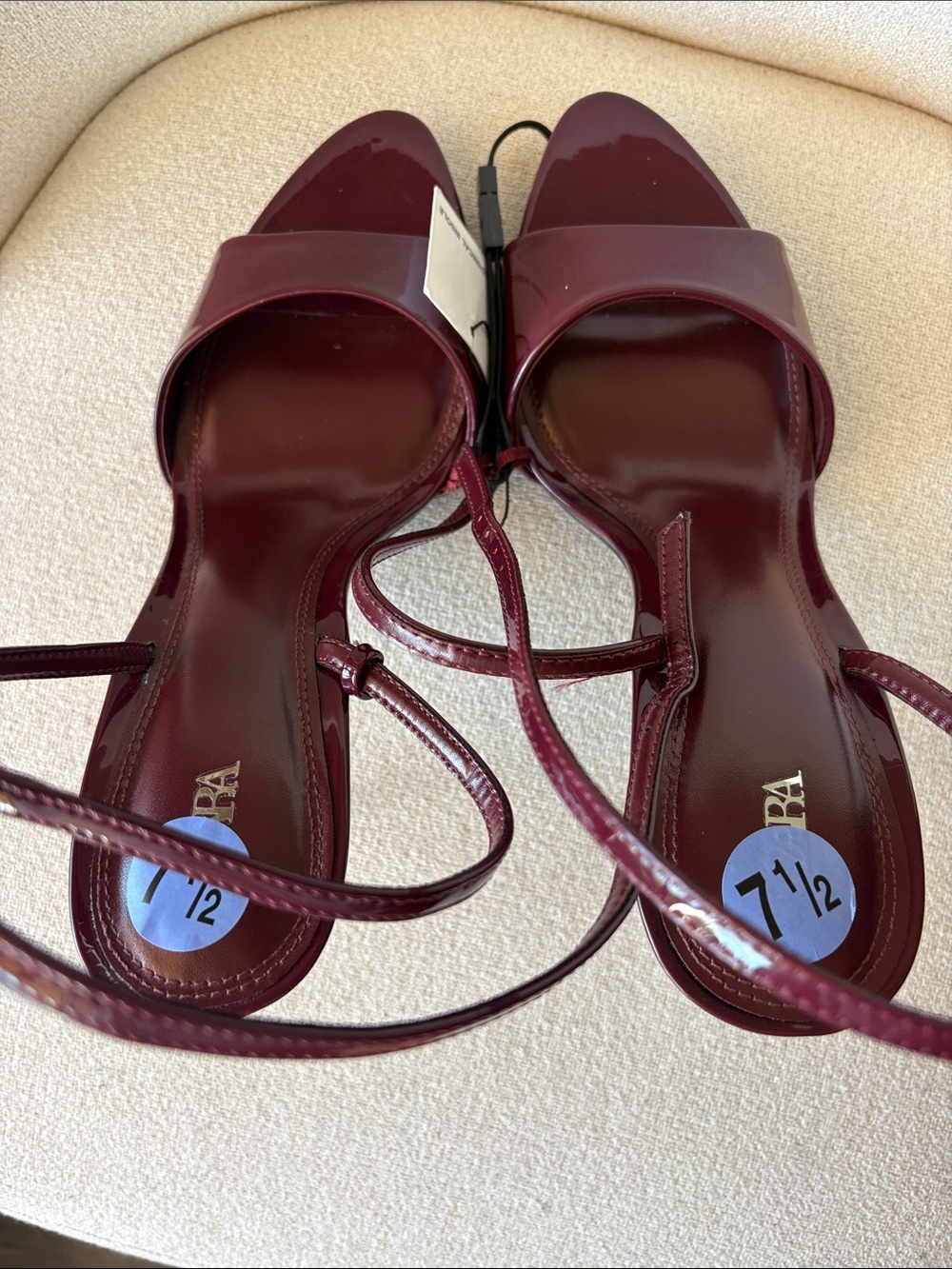 Zara Patent Strappy Heels in Deep Wine - Picture 5 of 9